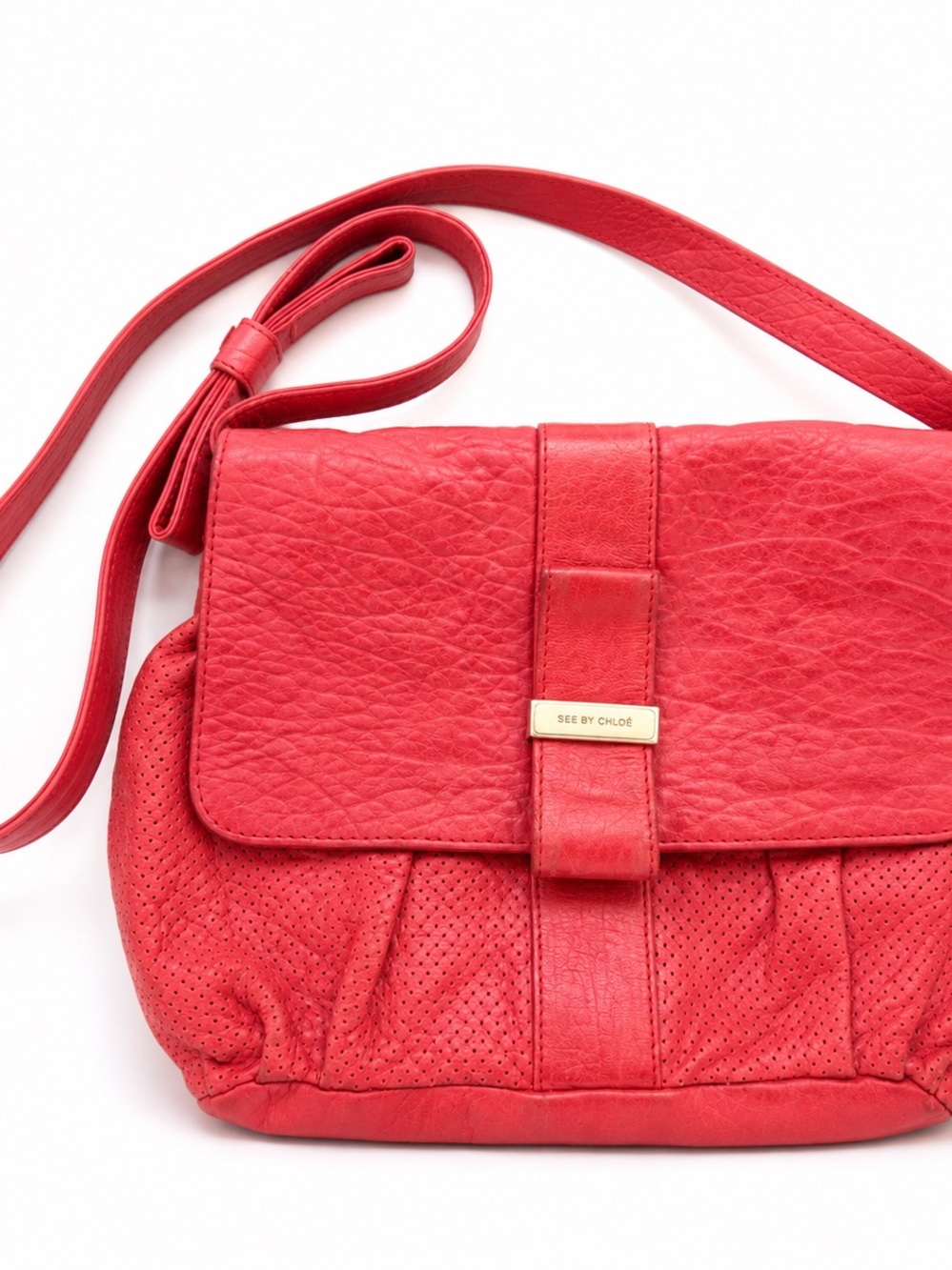 See By Chloe Coral Leather Perforated Crossbody Bag